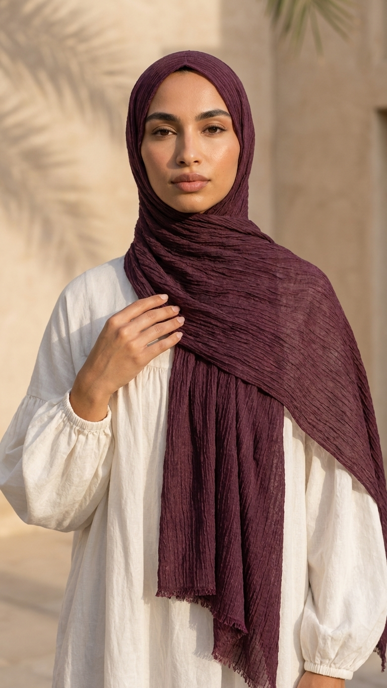 Hijabii Modal Crinkle Hijab – Burgundy