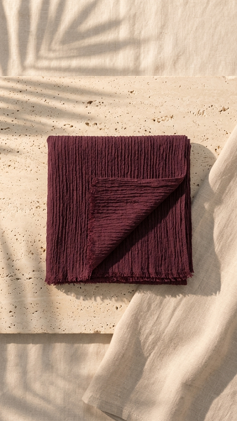 Hijabii Modal Crinkle Hijab – Burgundy – view 2