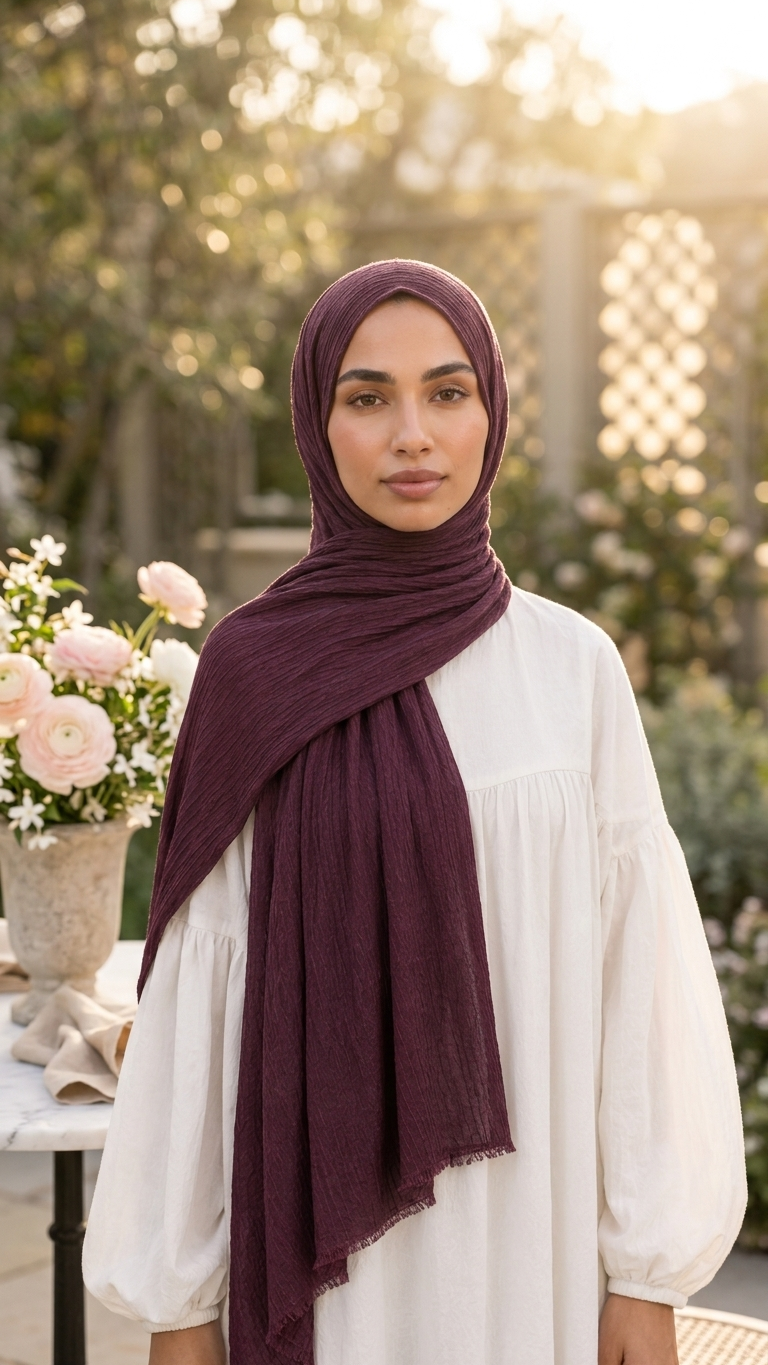 Hijabii Modal Crinkle Hijab – Burgundy – view 3