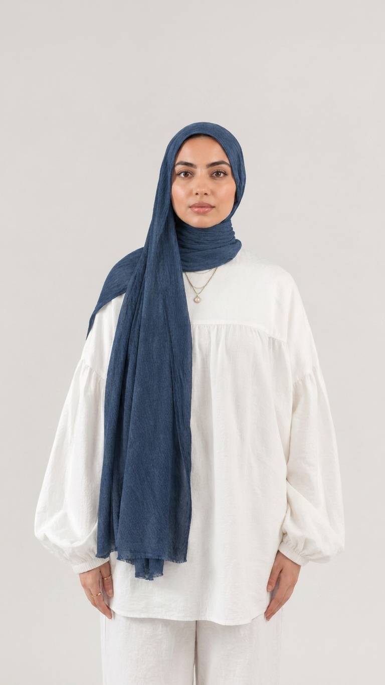 Hijabii Modal Crinkle Hijab – Dark Denim