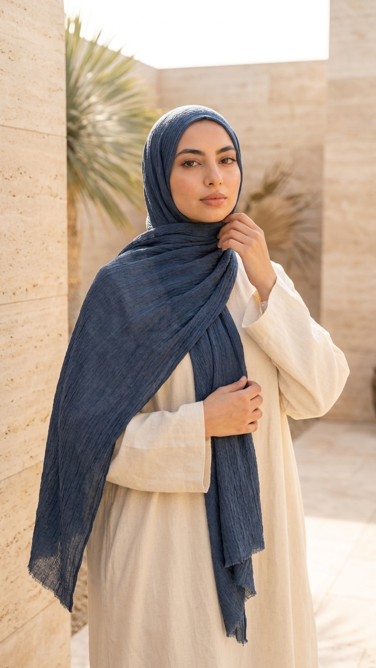 Hijabii Modal Crinkle Hijab – Dark Denim – view 2