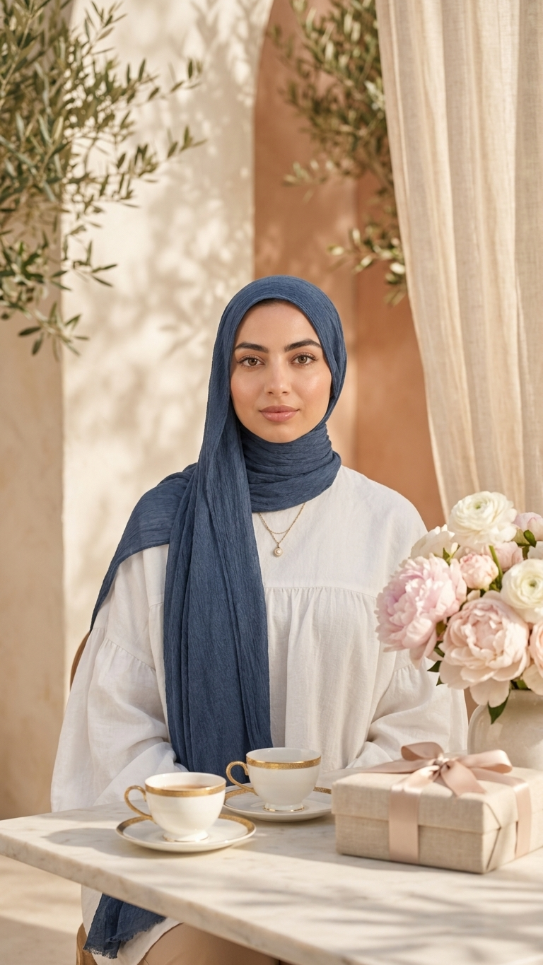 Hijabii Modal Crinkle Hijab – Dark Denim – view 4