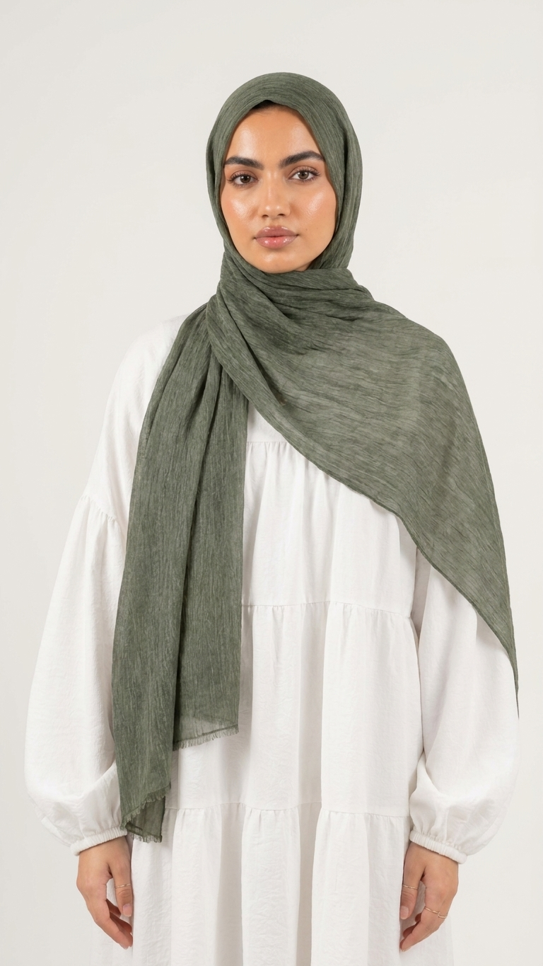 Hijabii Modal Crinkle Hijab – Green – view 2