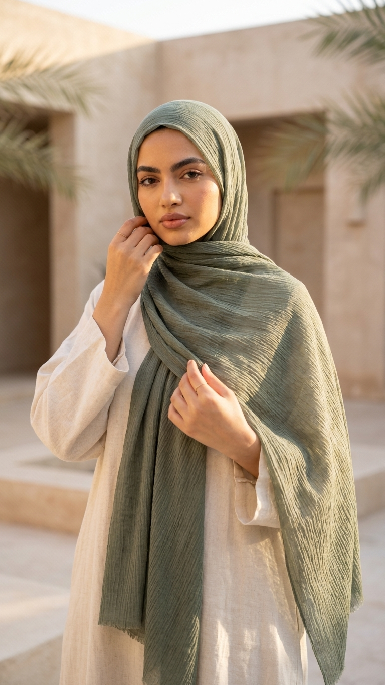 Hijabii Modal Crinkle Hijab – Green – view 3