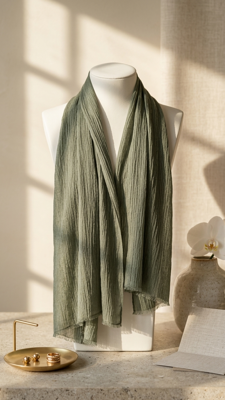 Hijabii Modal Crinkle Hijab – Green – view 4