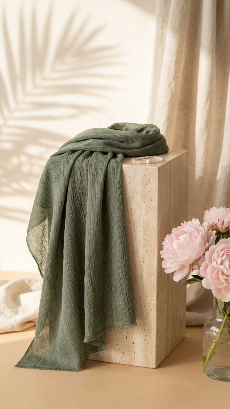 Hijabii Modal Crinkle Hijab – Green – view 5