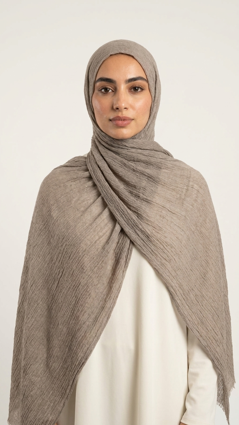 Hijabii Modal Crinkle Hijab – Stone – view 3