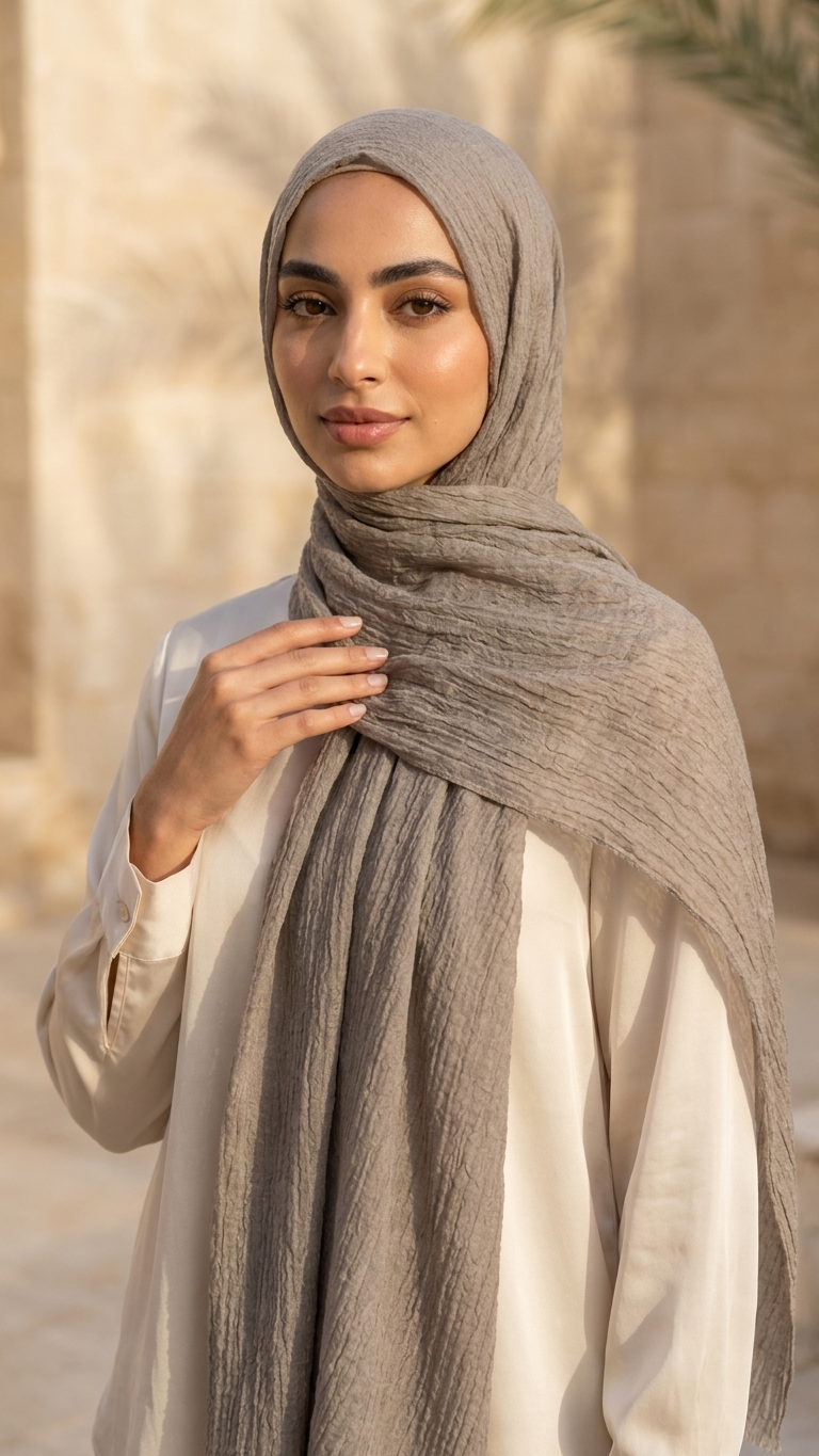 Hijabii Modal Crinkle Hijab – Stone – view 4