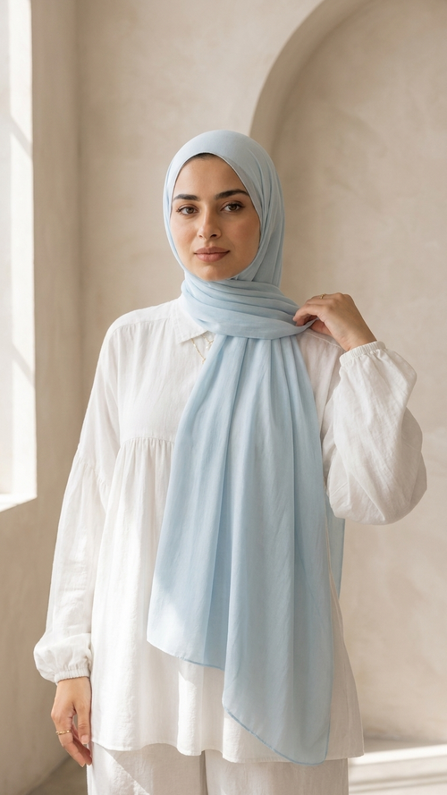 Hijabii Baby Blue plain chiffon hijab – view 2