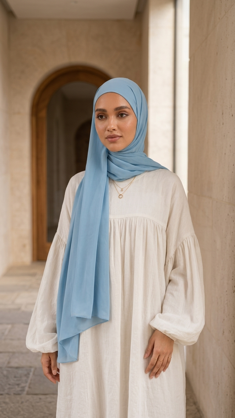 Hijabii Blue Water plain chiffon hijab – view 4