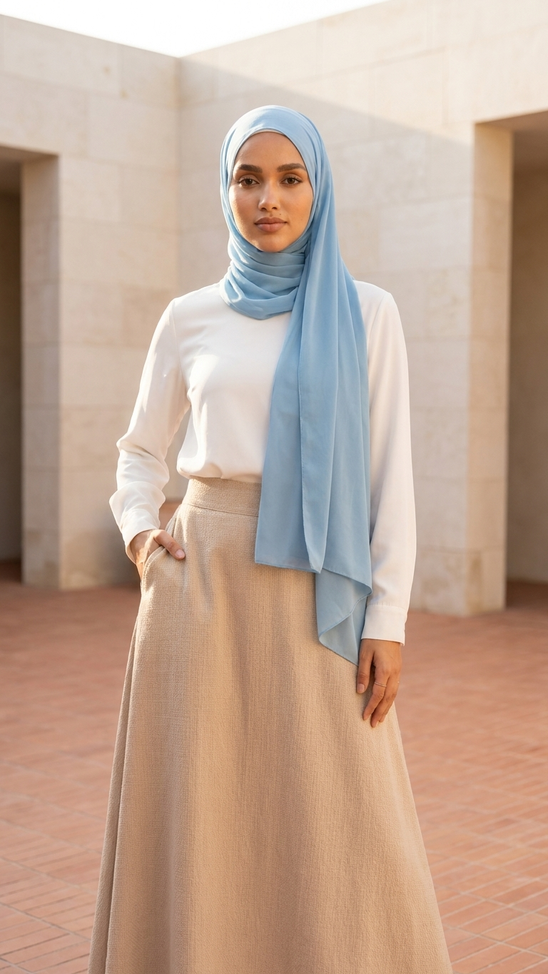 Hijabii Blue Water plain chiffon hijab – view 5