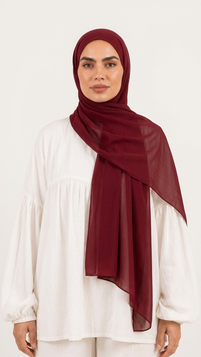Hijabii Burgundy plain chiffon hijab
