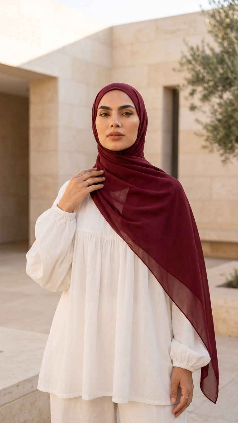 Hijabii Burgundy plain chiffon hijab – view 2