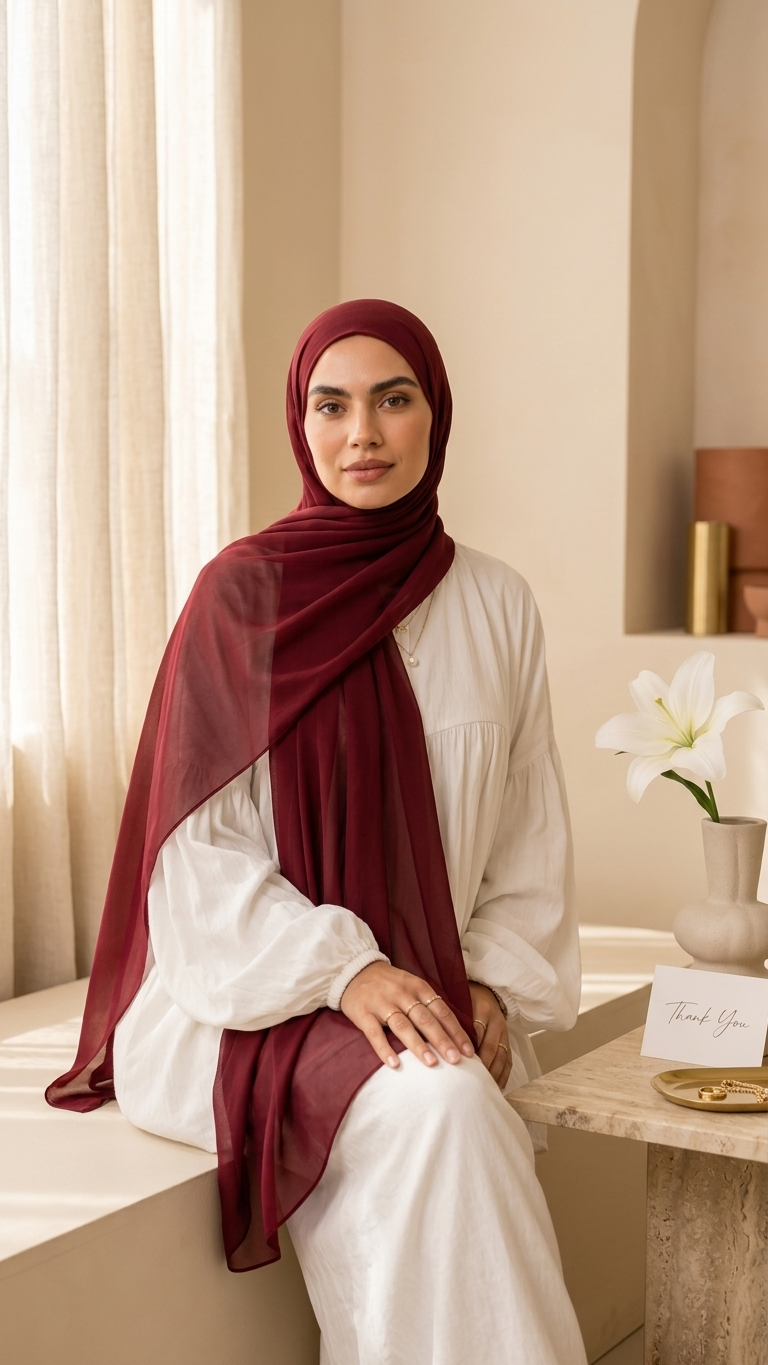 Hijabii Burgundy plain chiffon hijab – view 4