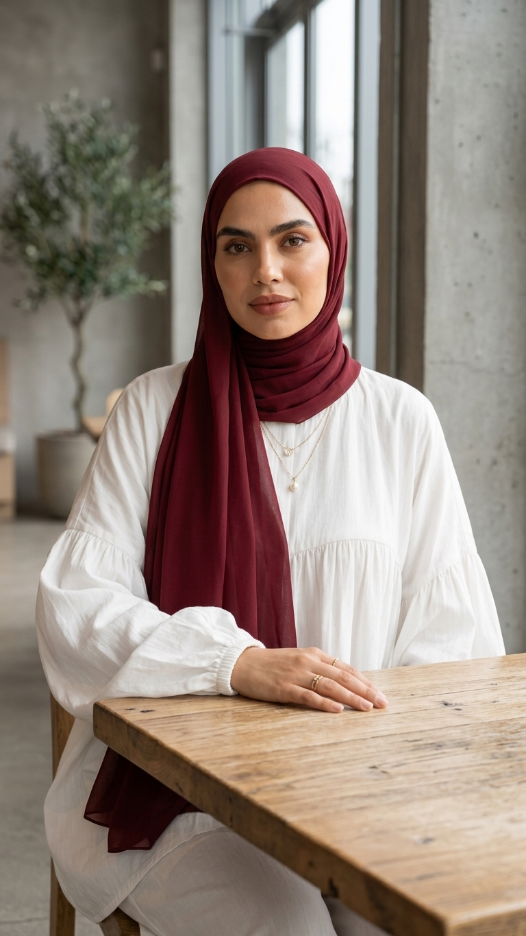 Hijabii Burgundy plain chiffon hijab – view 5