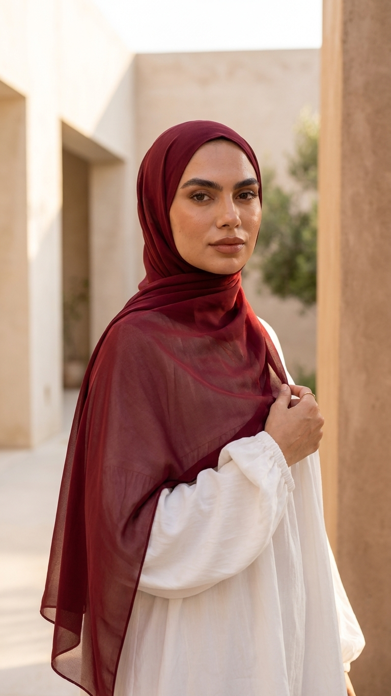 Hijabii Burgundy plain chiffon hijab – view 6