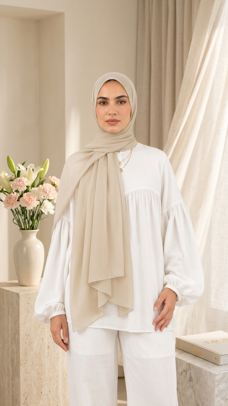 Hijabii Latte plain chiffon hijab – view 3