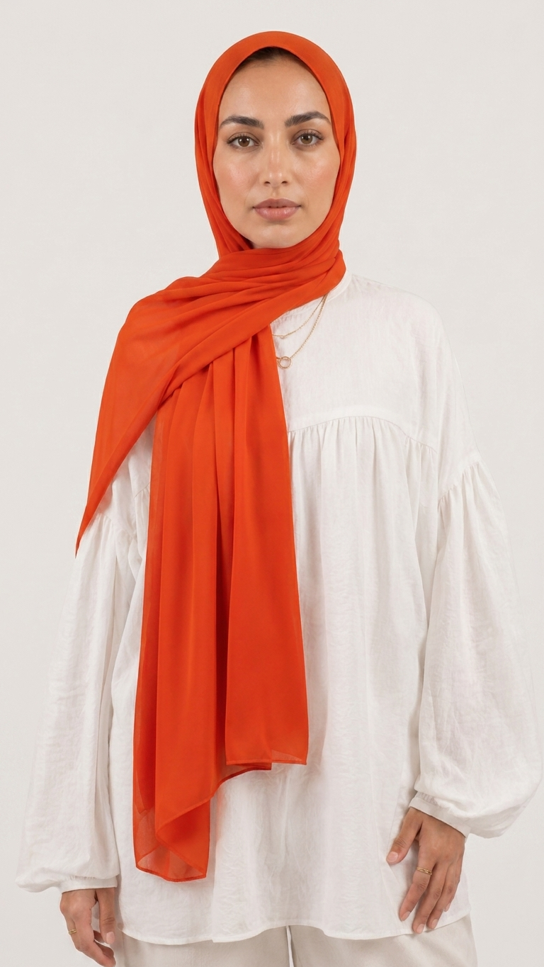 Hijabii Red Orange plain chiffon hijab