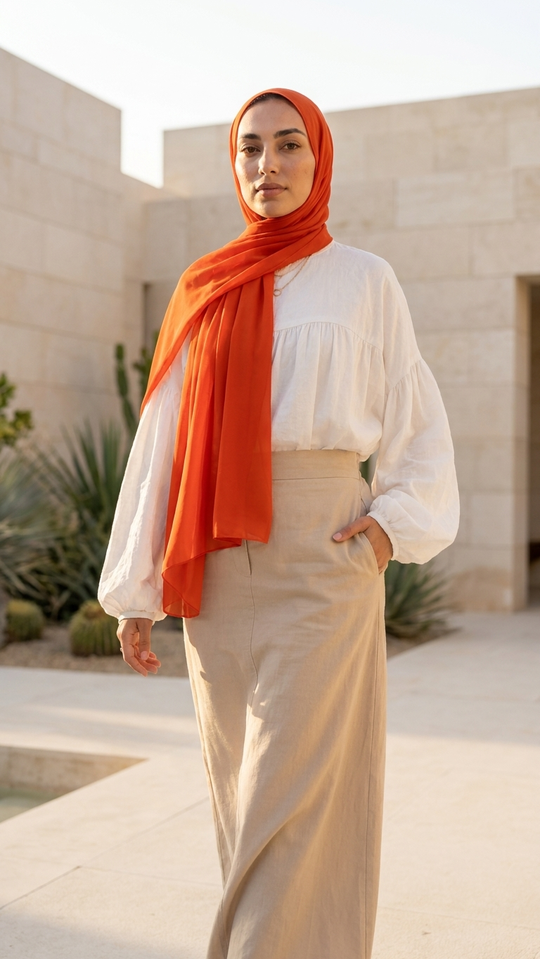 Hijabii Red Orange plain chiffon hijab – view 2