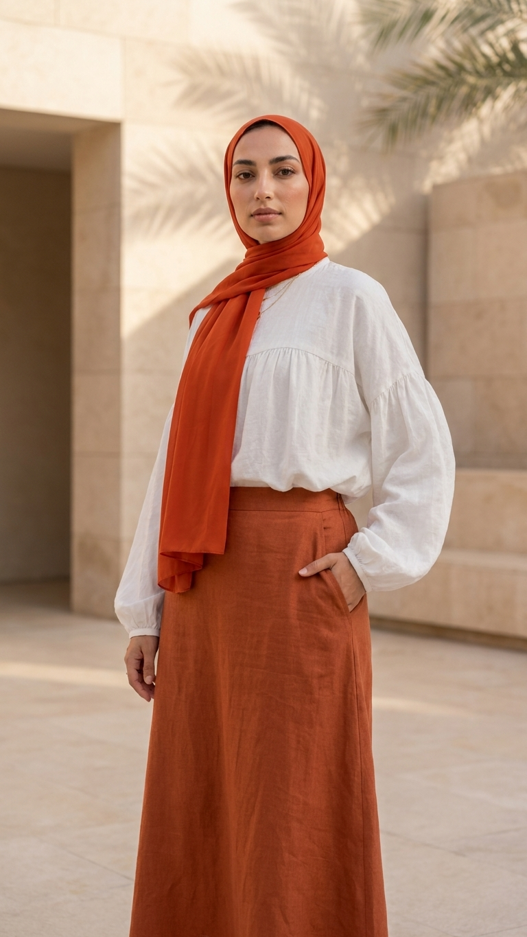 Hijabii Red Orange plain chiffon hijab – view 4