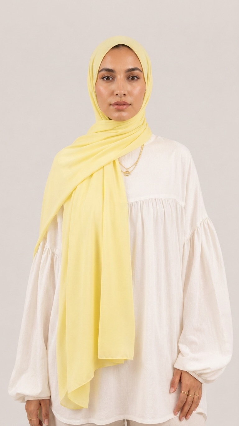 Hijabii Yellow plain chiffon hijab – view 2
