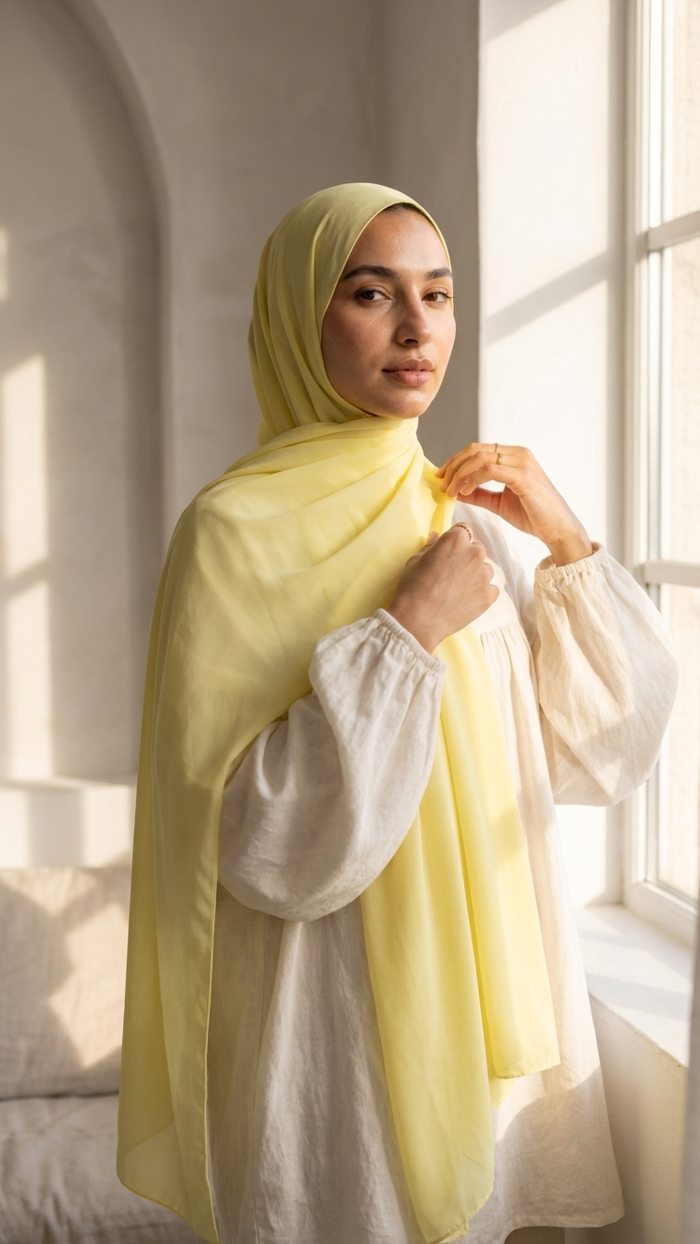 Hijabii Yellow plain chiffon hijab – view 3