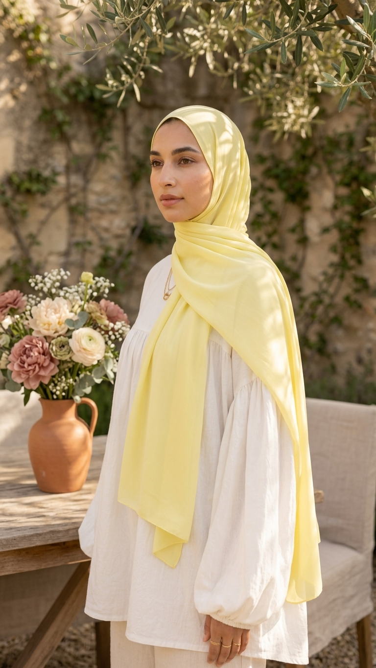 Hijabii Yellow plain chiffon hijab – view 4