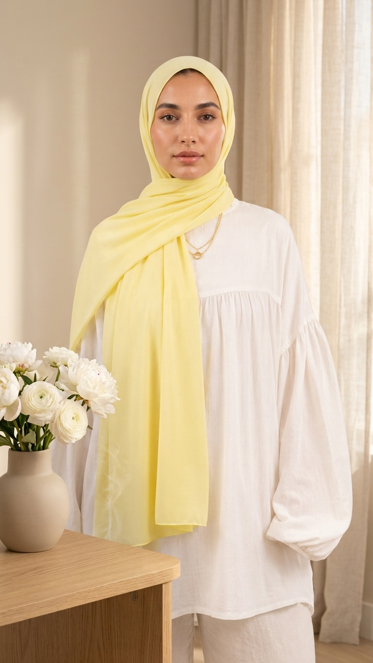 Hijabii Yellow plain chiffon hijab – view 5