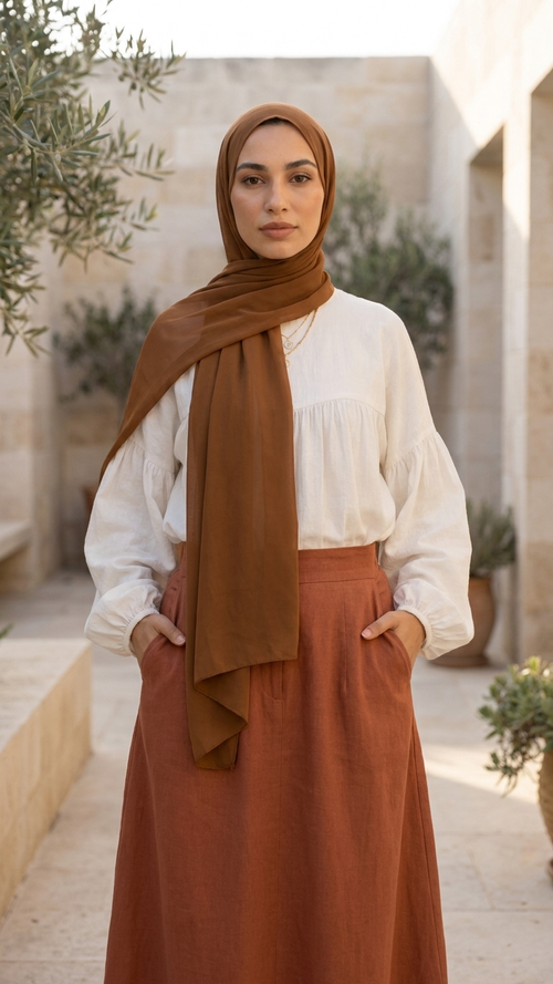 Hijabii Brown plain chiffon hijab – view 2