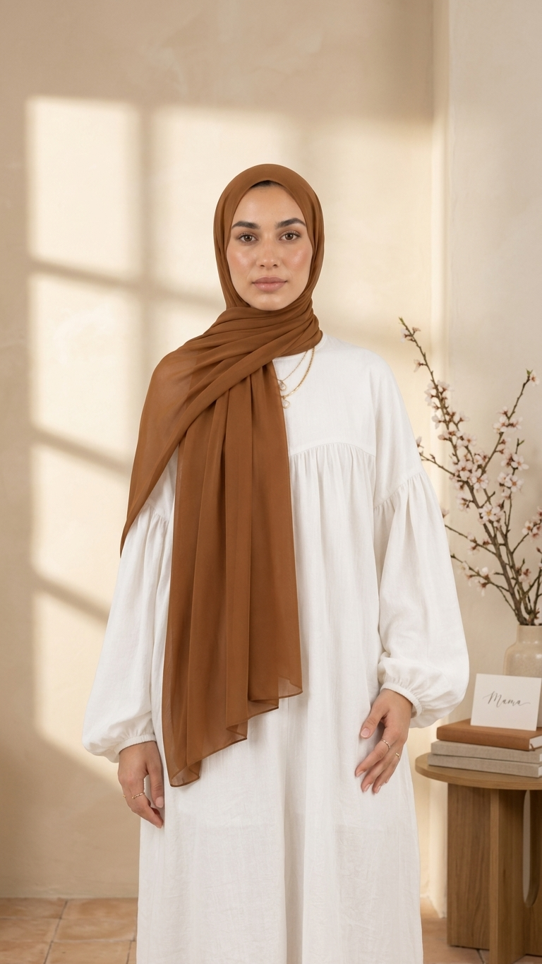 Hijabii Brown plain chiffon hijab – view 3