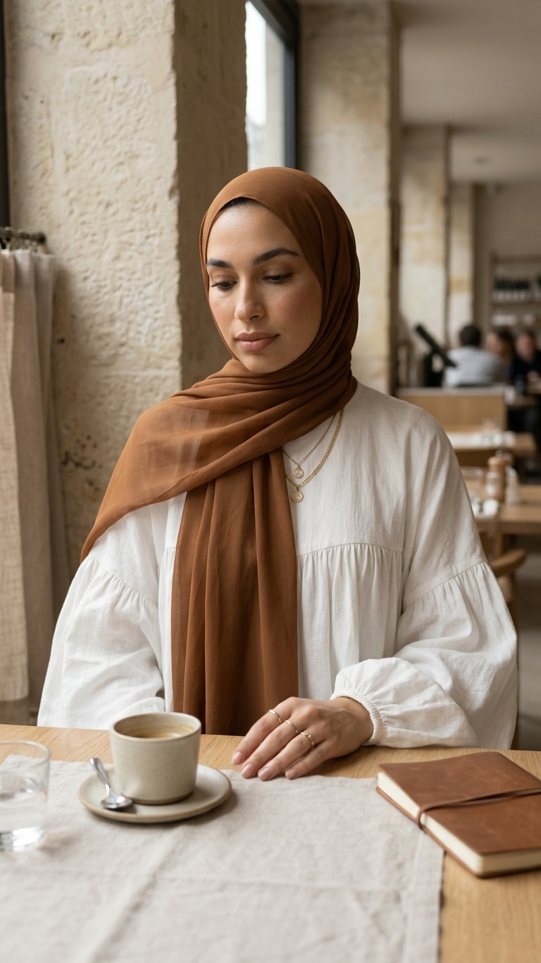 Hijabii Brown plain chiffon hijab – view 4