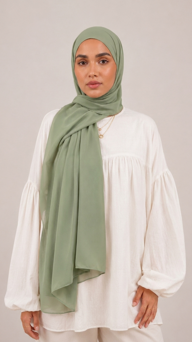 Hijabii Soft Green plain chiffon hijab – view 2