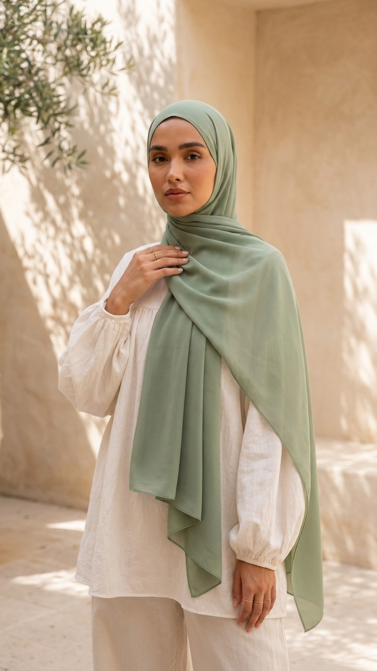 Hijabii Soft Green plain chiffon hijab – view 5
