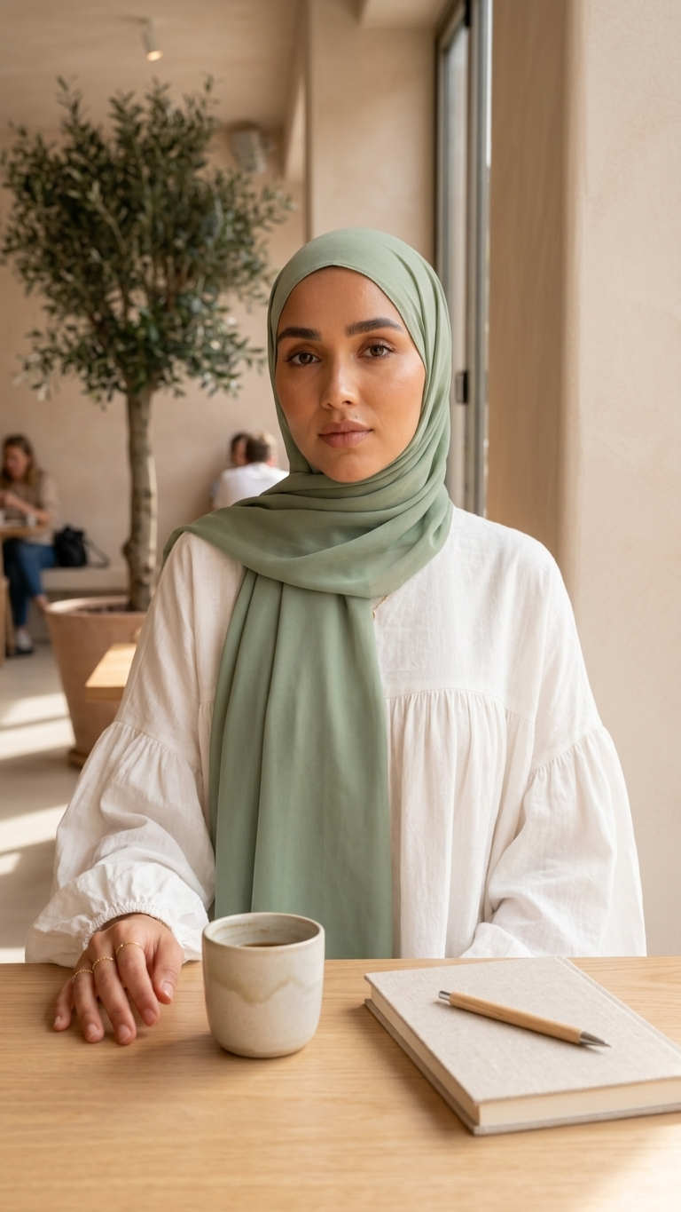Hijabii Soft Green plain chiffon hijab – view 6