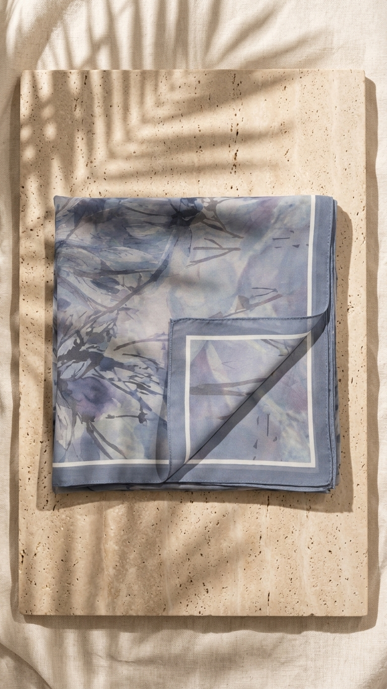 Hijabii Printed Chiffon Hijab J1 Blue Botanical – view 6