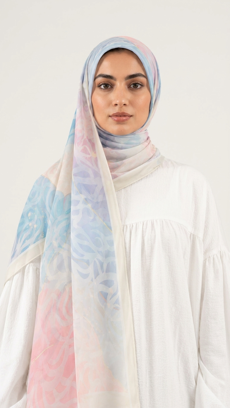 Hijabii Printed Chiffon Hijab J2 Pastel Bloom – view 3