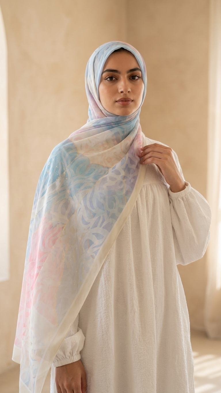 Hijabii Printed Chiffon Hijab J2 Pastel Bloom – view 4