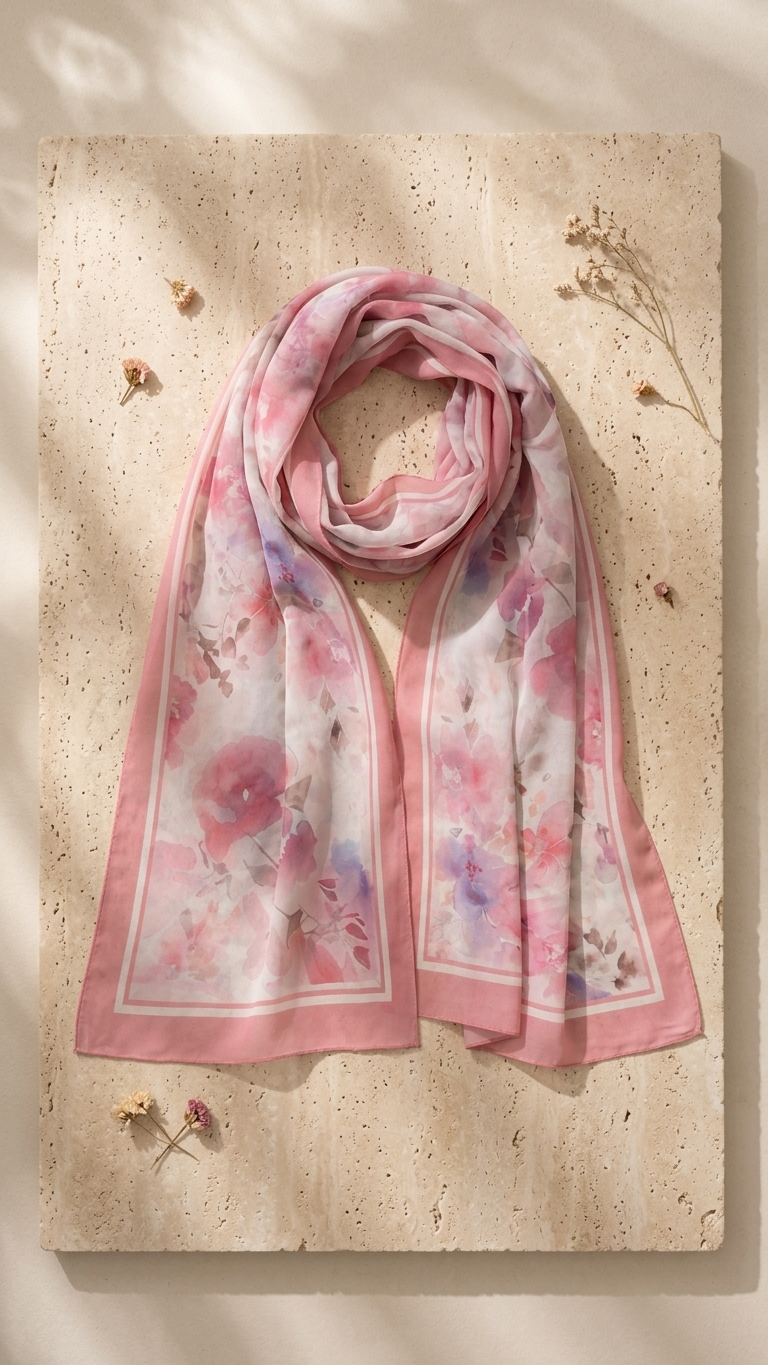 Hijabii Printed Chiffon Hijab J3 Blush Watercolour Floral – view 5