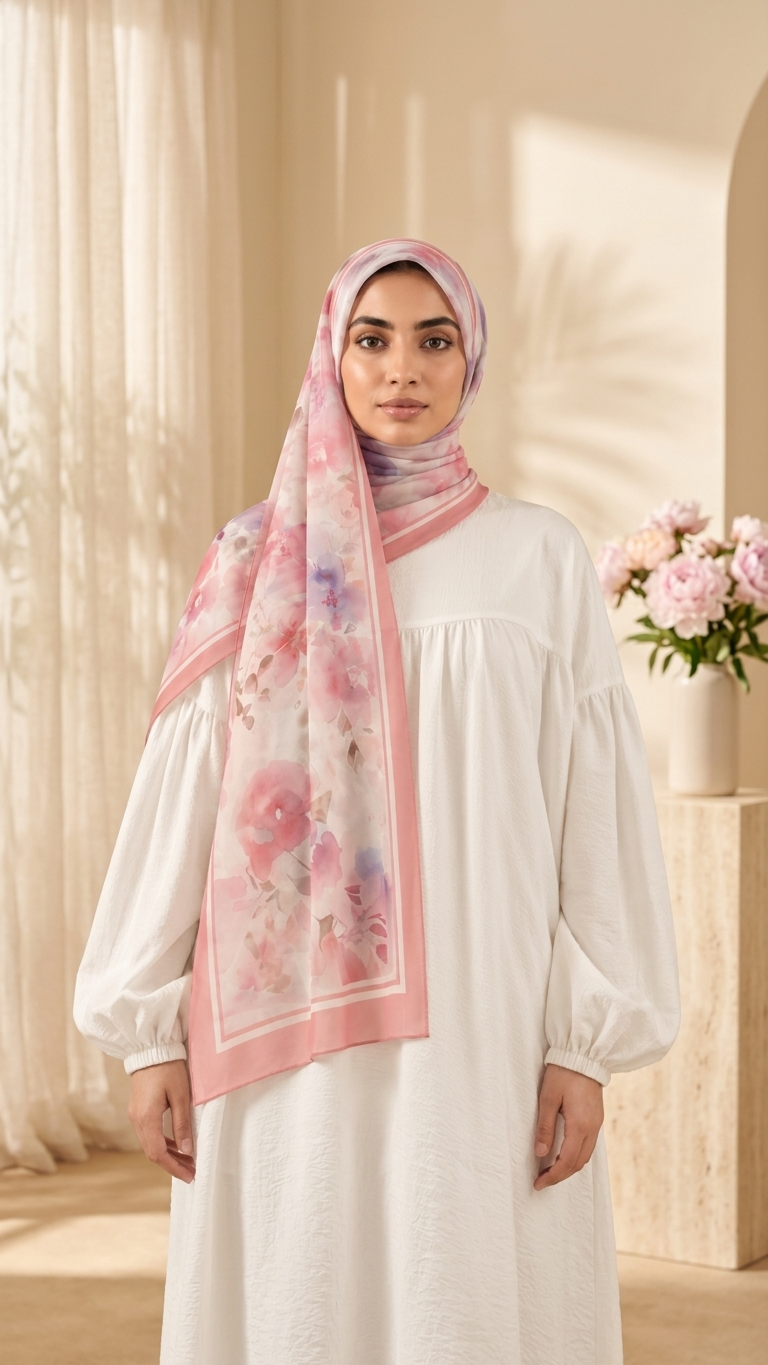 Hijabii Printed Chiffon Hijab J3 Blush Watercolour Floral – view 3