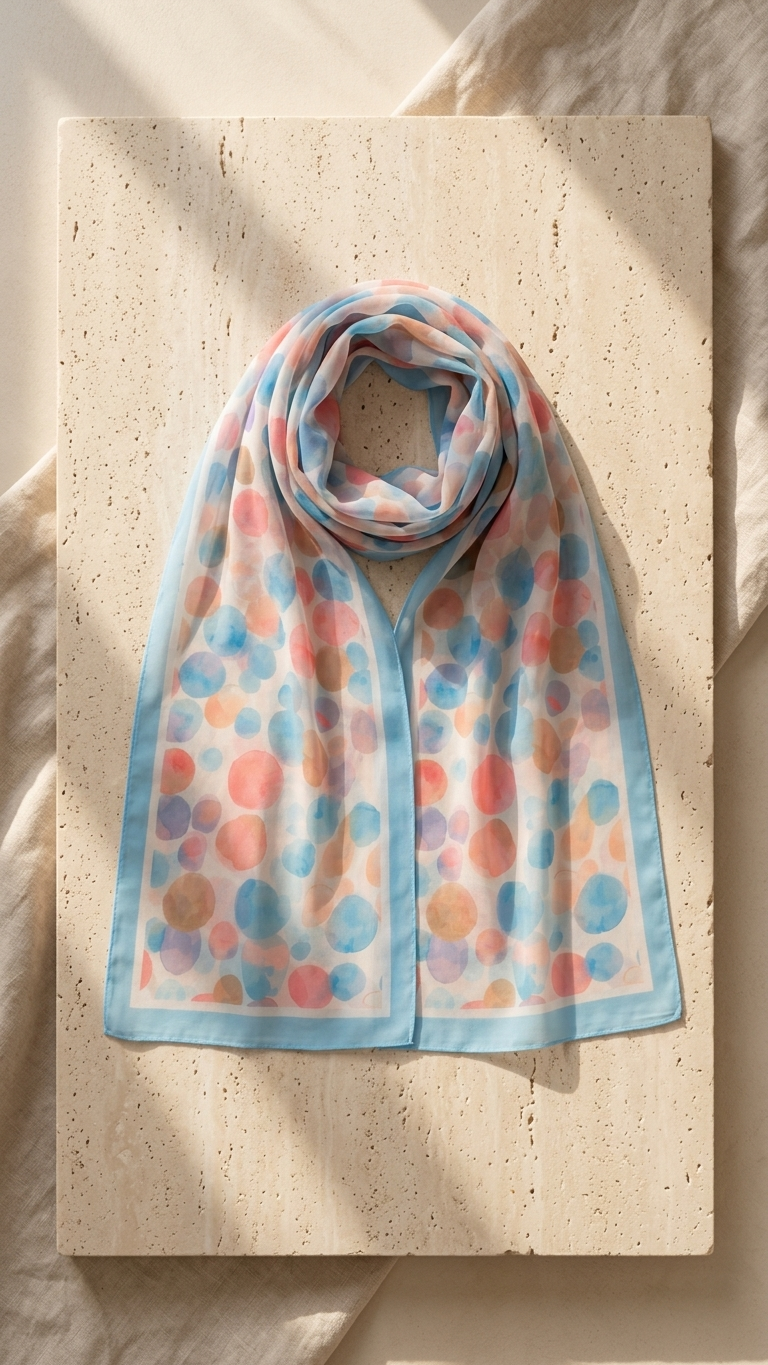 Hijabii Printed Chiffon Hijab J5 Aqua Coral Dots – view 5