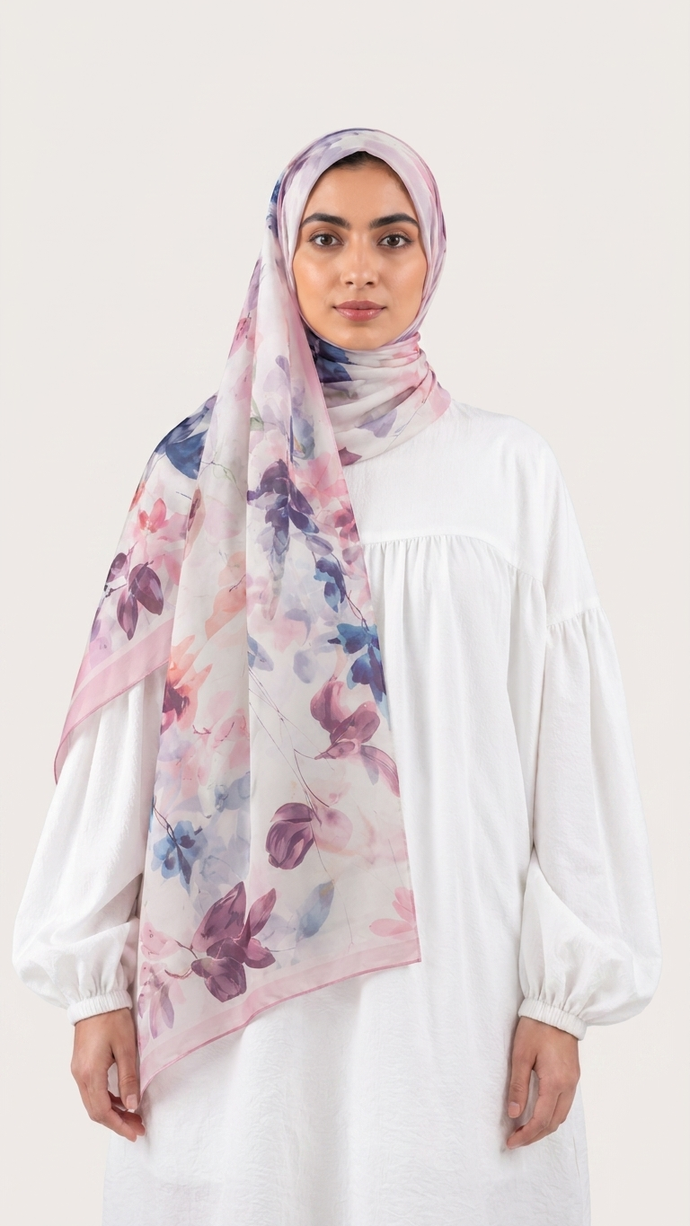 Hijabii Printed Chiffon Hijab J7 Mauve Garden