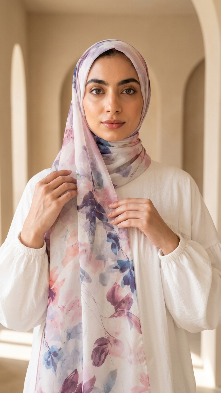 Hijabii Printed Chiffon Hijab J7 Mauve Garden – view 2