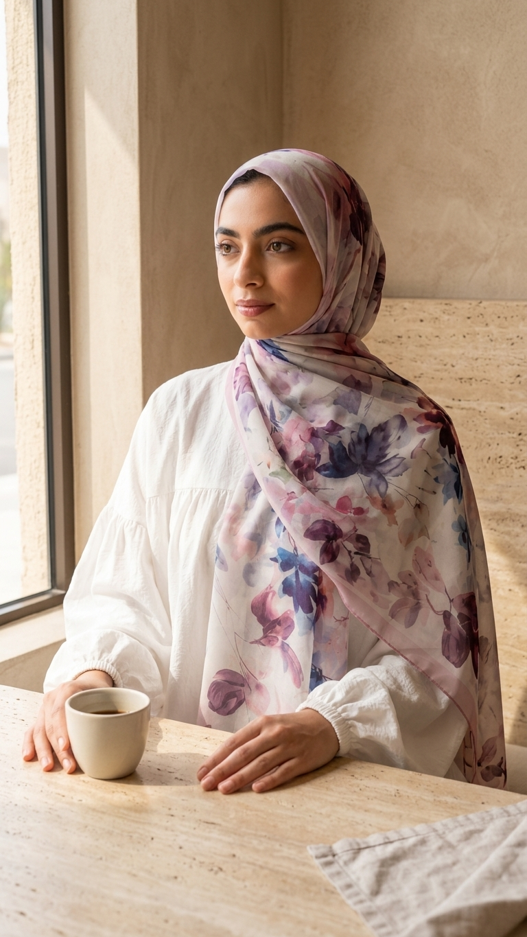 Hijabii Printed Chiffon Hijab J7 Mauve Garden – view 3