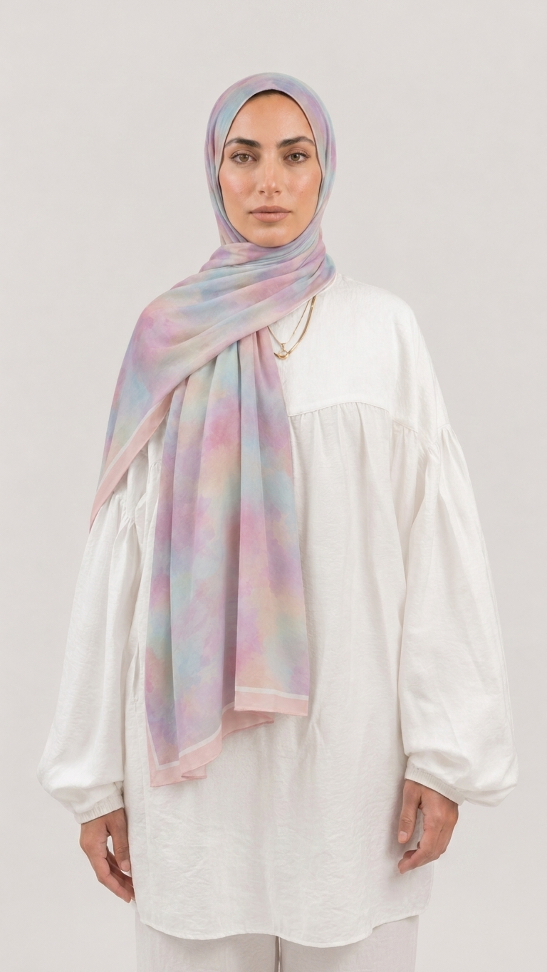 Hijabii Printed Chiffon Hijab J8 Pastel Watercolour