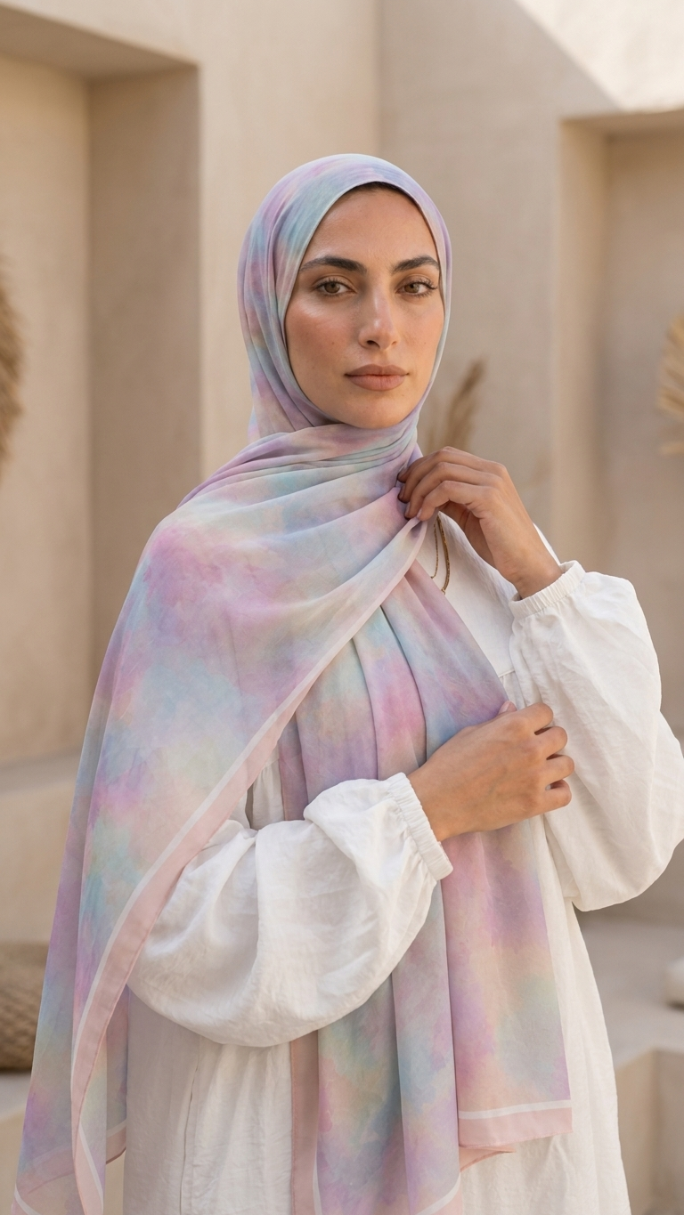 Hijabii Printed Chiffon Hijab J8 Pastel Watercolour – view 2