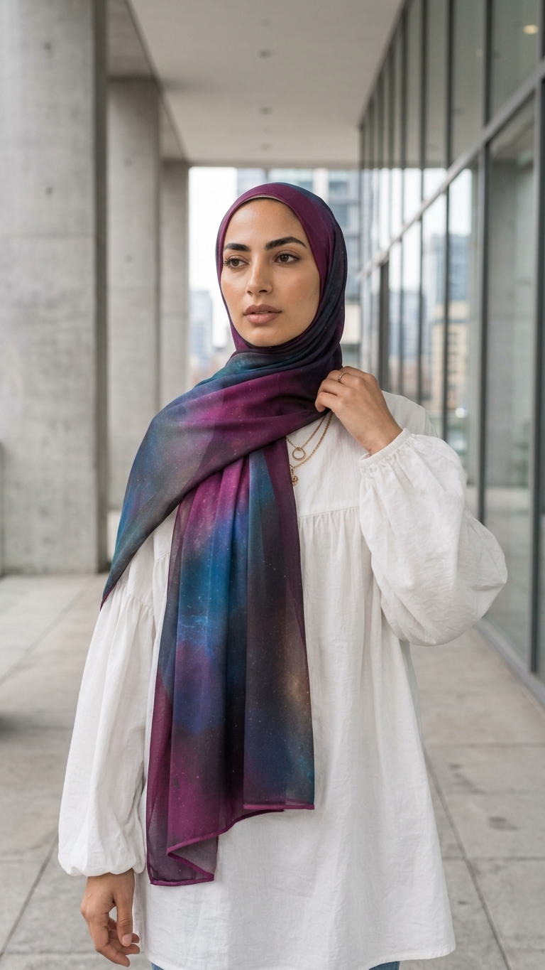Hijabii Printed Chiffon Hijab – Style 11 – view 3