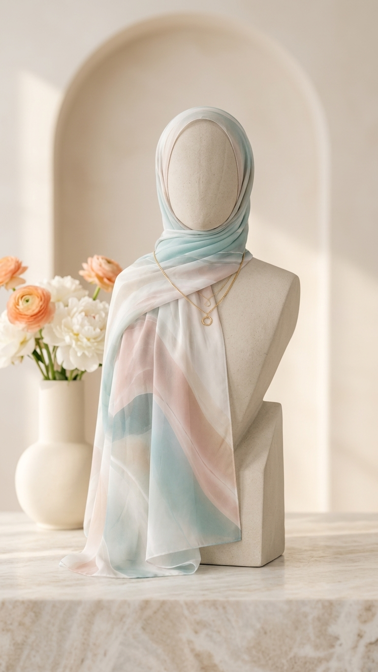 Hijabii Printed Chiffon Hijab – Style 4 – view 3