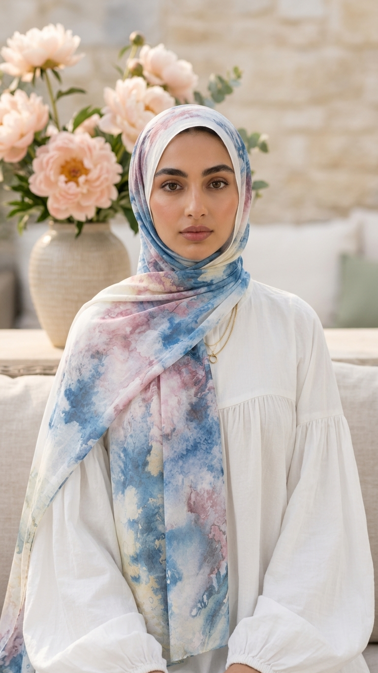 Hijabii Printed Chiffon Hijab – Style 8 – view 3