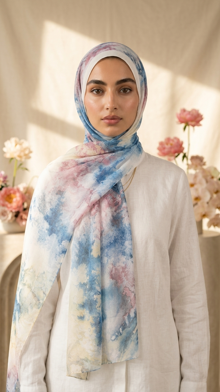 Hijabii Printed Chiffon Hijab – Style 8 – view 4