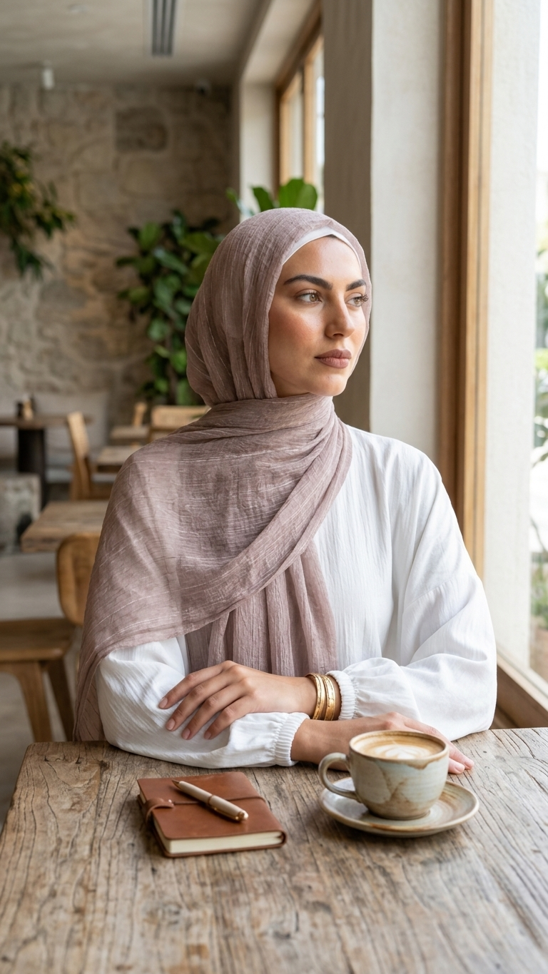 Silk Linen Hijab in Blush Pink - view 4
